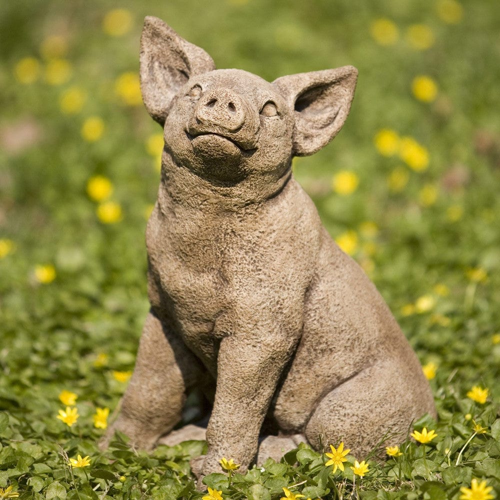 Perky Pig Cast Stone Garden Statue - Outdoorartpross