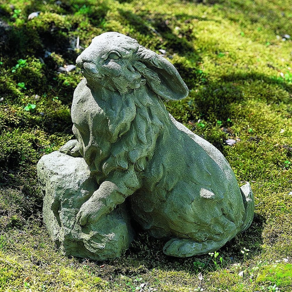 Rabbit on a Rock Cast Stone Garden Statue - Outdoorartpross