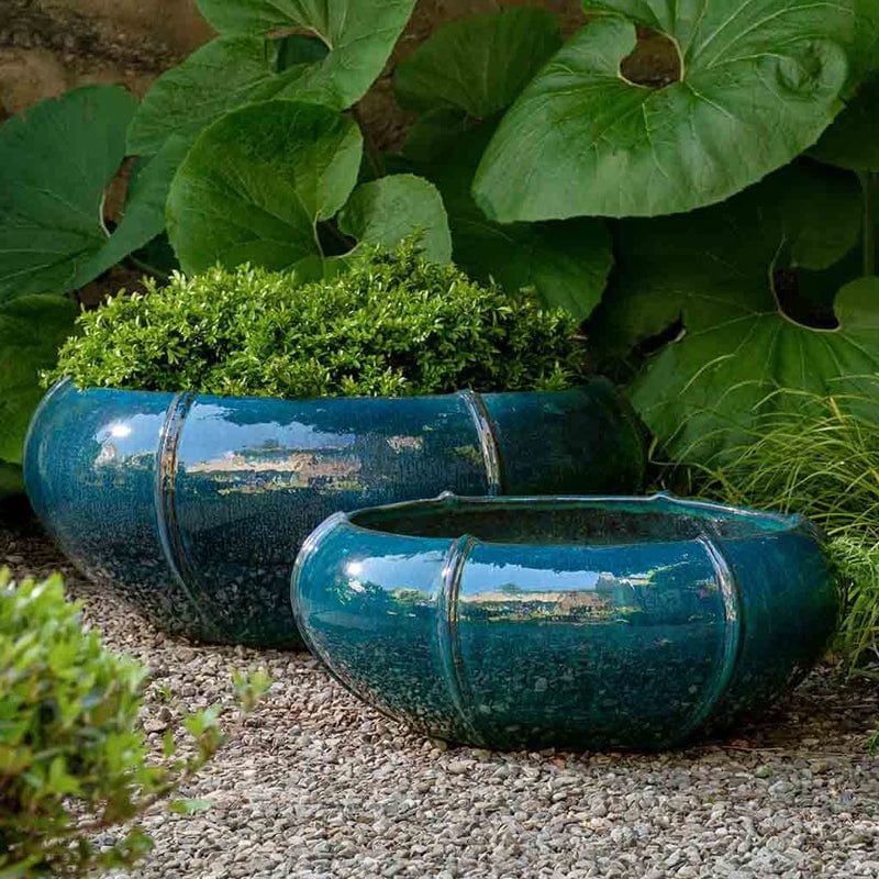 Rib Vault Planter Low Set of 2 in Indigo Rain - Outdoorartpross