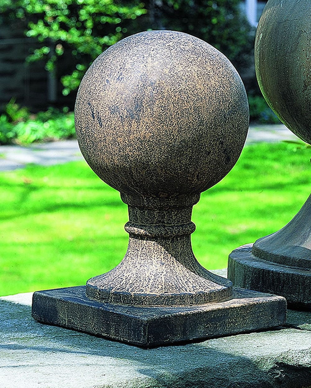 Sphere Square Base Small Cast Stone Garden Statue - Outdoorartpross