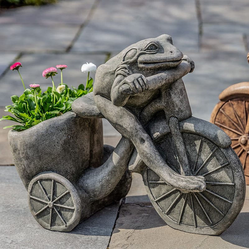 Tricycle Frog Planter in Alpine Stone Finish - Outdoorartpross