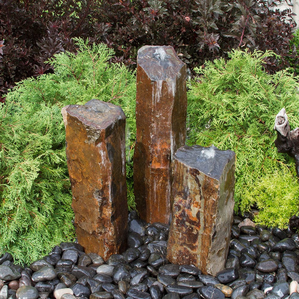 Triple Rustic Basalt Stone Outdoor Fountain - Outdoorartpross