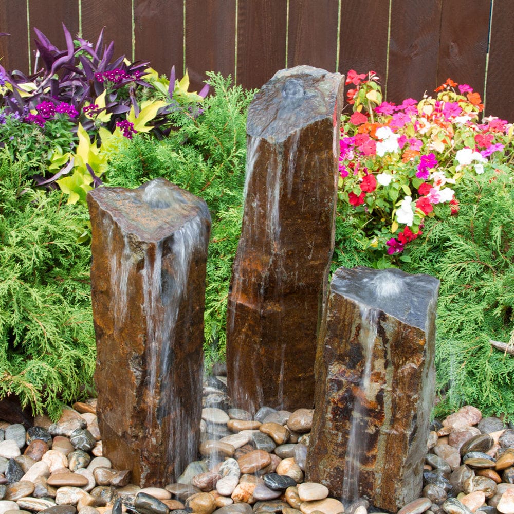 Triple Rustic Basalt Stone Outdoor Fountain - Outdoorartpross