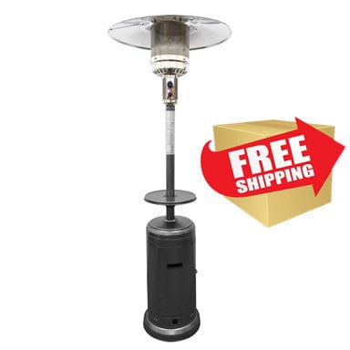 87" Tall Outdoor Patio Heater with Metal Table in Hammered Silver - Outdoorartpross