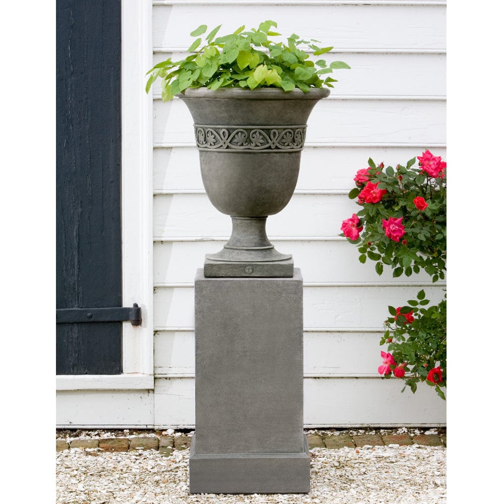 Williamsburg Strapwork Leaf Urn Garden Planter on Tall Classic Pedestal - Outdoorartpross
