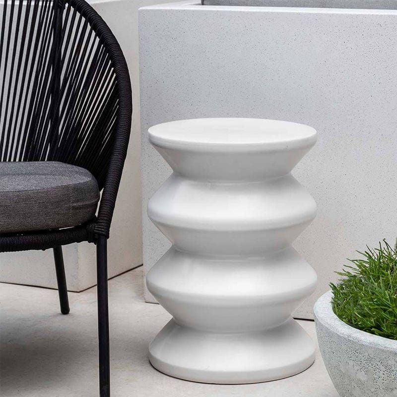 Zigzag Round Garden Seat-White - Outdoorartpross